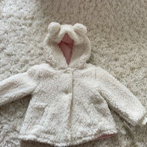 NWT Tucker + Tate Baby Girls Sherpa Look jacket with adorable bear hood
